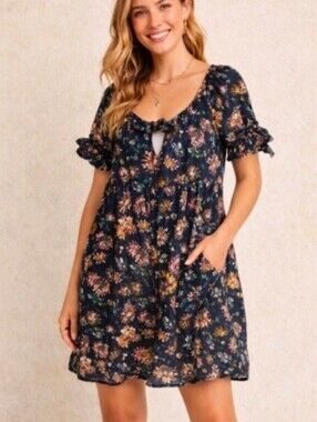 NATURAL LIFE Black Floral Sunflower Swing Dress